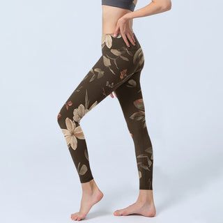 Buddha Gift Purple White Flowers Leaves Blossom Print Gym Fitness Leggings Women's Yoga Pants