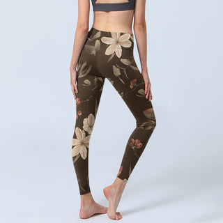 Buddha Gift Purple White Flowers Leaves Blossom Print Gym Fitness Leggings Women's Yoga Pants