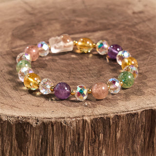 Buddha Gift PiXiu White Crystal Citrine Green Strawberry Quartz Amethyst Luck Bracelet