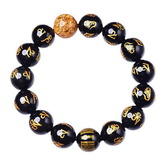 Buddha Gift Six True Words Om Mani Padme Hum Rainbow Obsidian Gold Foil Creativity Bracelet