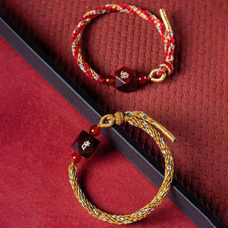 Buddha Gift Chinese Zodiac Natal Buddha Small Leaf Red Sandalwood Red String Protection Bracelet