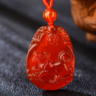 Buddha Gift Chinese Zodiac Red Agate Calm Necklace Pendant