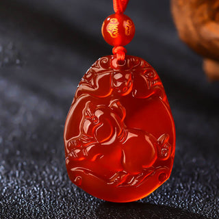 Buddha Gift Chinese Zodiac Red Agate Calm Necklace Pendant