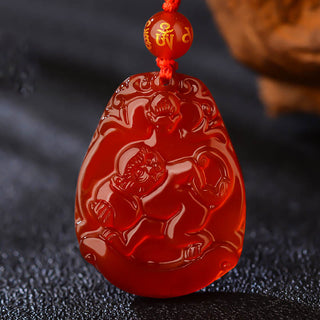 Buddha Gift Chinese Zodiac Red Agate Calm Necklace Pendant