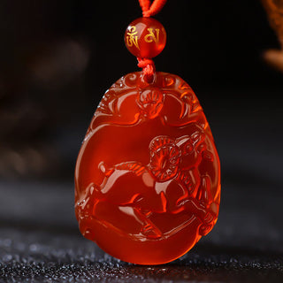 Buddha Gift Chinese Zodiac Red Agate Calm Necklace Pendant
