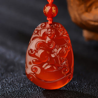 Buddha Gift Chinese Zodiac Red Agate Calm Necklace Pendant
