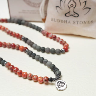 Buddha Gift 108 Mala Beads Natural Stone Sea Sediment Jasper Lotus Protection Bracelet