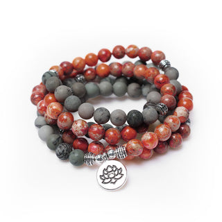 Buddha Gift 108 Mala Beads Natural Stone Sea Sediment Jasper Lotus Protection Bracelet