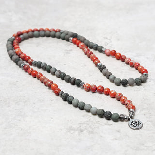 Buddha Gift 108 Mala Beads Natural Stone Sea Sediment Jasper Lotus Protection Bracelet