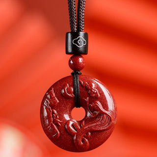 Buddha Gift Chinese Zodiac Cinnabar Peace Buckle Calm Necklace Pendant