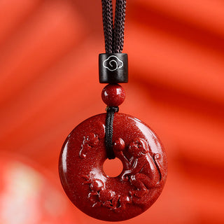 Buddha Gift Chinese Zodiac Cinnabar Peace Buckle Calm Necklace Pendant