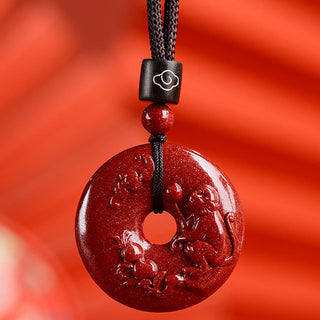 Buddha Gift Chinese Zodiac Cinnabar Peace Buckle Calm Necklace Pendant
