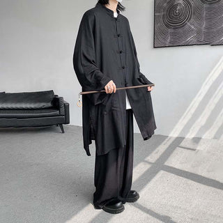 Buddha Gift 2Pcs Men's Long Sleeve Frog-Button Shirt Pants Meditation Zen Cotton Clothing Set