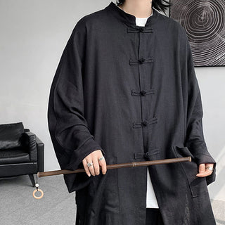 Buddha Gift 2Pcs Men's Long Sleeve Frog-Button Shirt Pants Meditation Zen Cotton Clothing Set