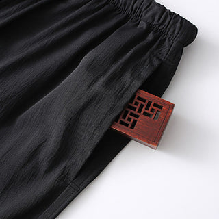 Buddha Gift 2Pcs Tang Suit Traditional Frog-Button Men's Long Sleeve Shirt Pants Clothing Set