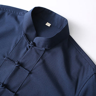 Buddha Gift 2Pcs Tang Suit Traditional Frog-Button Men's Long Sleeve Shirt Pants Clothing Set