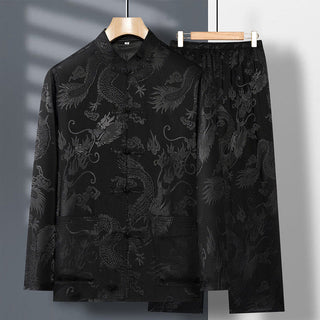 Buddha Gift 2Pcs Tang Suit Dragon Frog-Button Men's Long Sleeve Shirt Pants Clothing Set