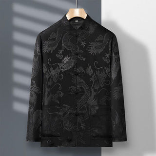 Buddha Gift 2Pcs Tang Suit Dragon Frog-Button Men's Long Sleeve Shirt Pants Clothing Set