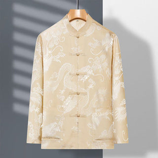 Buddha Gift 2Pcs Tang Suit Dragon Frog-Button Men's Long Sleeve Shirt Pants Clothing Set