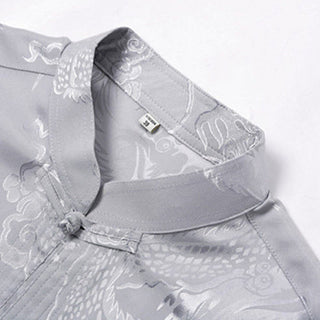 Buddha Gift 2Pcs Tang Suit Dragon Frog-Button Men's Long Sleeve Shirt Pants Clothing Set