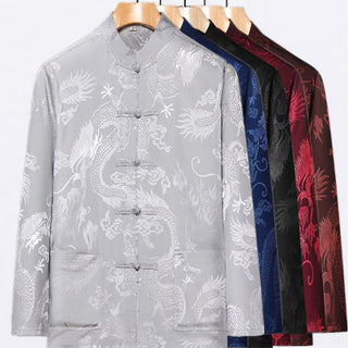 Buddha Gift 2Pcs Tang Suit Dragon Frog-Button Men's Long Sleeve Shirt Pants Clothing Set