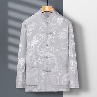 Buddha Gift 2Pcs Tang Suit Dragon Frog-Button Men's Long Sleeve Shirt Pants Clothing Set