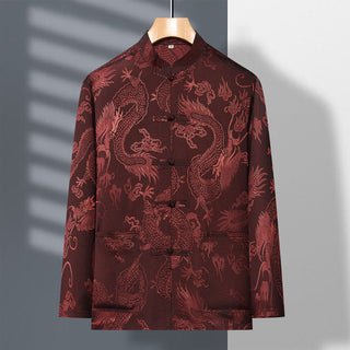 Buddha Gift 2Pcs Tang Suit Dragon Frog-Button Men's Long Sleeve Shirt Pants Clothing Set