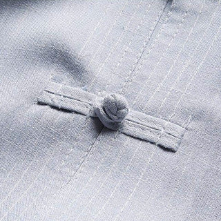 Buddha Gift 2Pcs Tang Suit Plain Color Frog-Button Men's Long Sleeve Shirt Pants Set