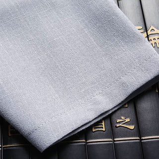 Buddha Gift 2Pcs Tang Suit Plain Color Frog-Button Men's Long Sleeve Shirt Pants Set