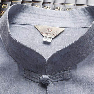 Buddha Gift 2Pcs Tang Suit Plain Color Frog-Button Men's Long Sleeve Shirt Pants Set