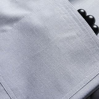 Buddha Gift 2Pcs Tang Suit Plain Color Frog-Button Men's Long Sleeve Shirt Pants Set