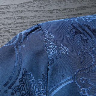 Buddha Gift 2Pcs Men's Tang Suit Koi Fish Pattern Frog-Button Long Sleeve Shirt Pants Set