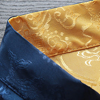 Buddha Gift 2Pcs Men's Tang Suit Koi Fish Pattern Frog-Button Long Sleeve Shirt Pants Set