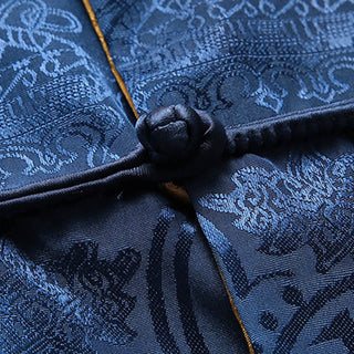 Buddha Gift 2Pcs Men's Tang Suit Koi Fish Pattern Frog-Button Long Sleeve Shirt Pants Set