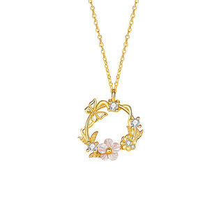 Buddha Gift 925 Sterling Silver Cubic Zirconia Shell Butterfly Peach Blossom Blessing Necklace Pendant