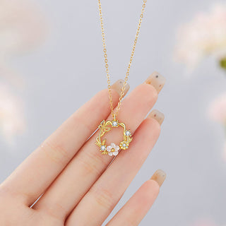Buddha Gift 925 Sterling Silver Cubic Zirconia Shell Butterfly Peach Blossom Blessing Necklace Pendant