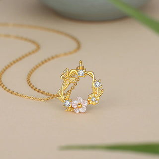 Buddha Gift 925 Sterling Silver Cubic Zirconia Shell Butterfly Peach Blossom Blessing Necklace Pendant
