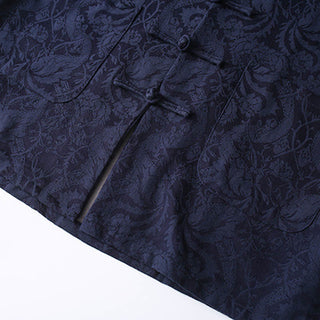 Buddha Gift 2Pcs Men's Tang Suit Jacquard Vine Pattern Frog-Button Cotton Long Sleeve Shirt Pants Set