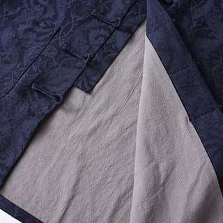 Buddha Gift 2Pcs Men's Tang Suit Jacquard Vine Pattern Frog-Button Cotton Long Sleeve Shirt Pants Set