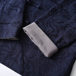 Buddha Gift 2Pcs Men's Tang Suit Jacquard Vine Pattern Frog-Button Cotton Long Sleeve Shirt Pants Set