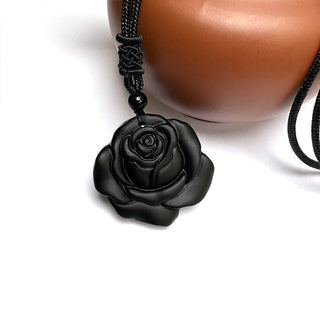 Buddha Gift Black Obsidian String Black Rose Purification Necklace Pendant