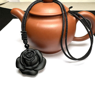 Buddha Gift Black Obsidian String Black Rose Purification Necklace Pendant