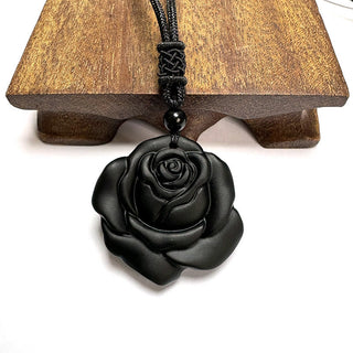 Buddha Gift Black Obsidian String Black Rose Purification Necklace Pendant