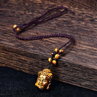 Buddha Gift Tiger Eye String Buddha Head Courage Necklace Pendant