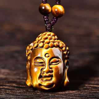 Buddha Gift Tiger Eye String Buddha Head Courage Necklace Pendant