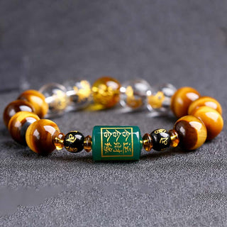 Buddha Gift Chinese Zodiac Tiger Eye White Crystal Courage Bracelet