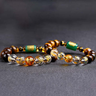 Buddha Gift Chinese Zodiac Tiger Eye White Crystal Courage Bracelet