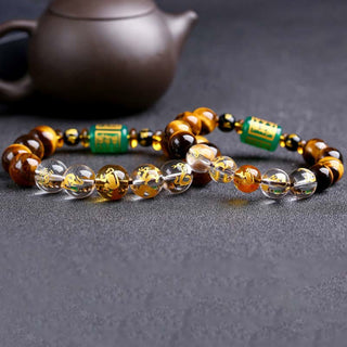 Buddha Gift Chinese Zodiac Tiger Eye White Crystal Courage Bracelet