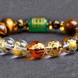 Buddha Gift Chinese Zodiac Tiger Eye White Crystal Courage Bracelet
