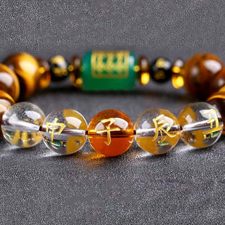 Buddha Gift Chinese Zodiac Tiger Eye White Crystal Courage Bracelet